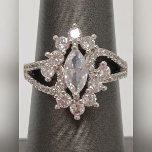 New 18k White Goldplated Filagre Gemstone Ring Small Dainty 5.5 PBJ